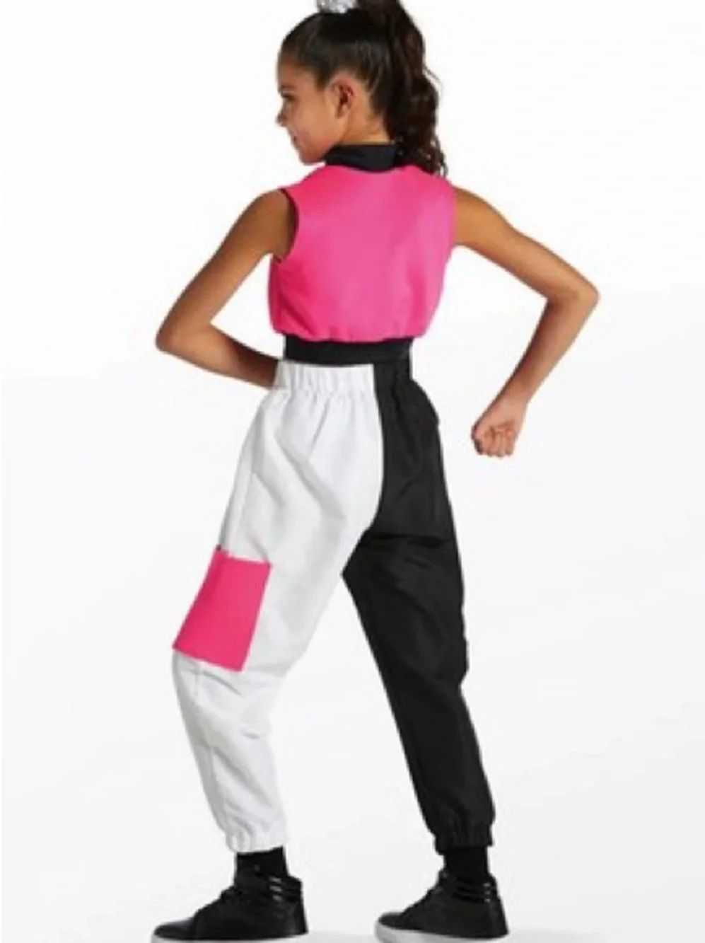 Weissman Pink, Black & White Colorblock Track Jumpsuit